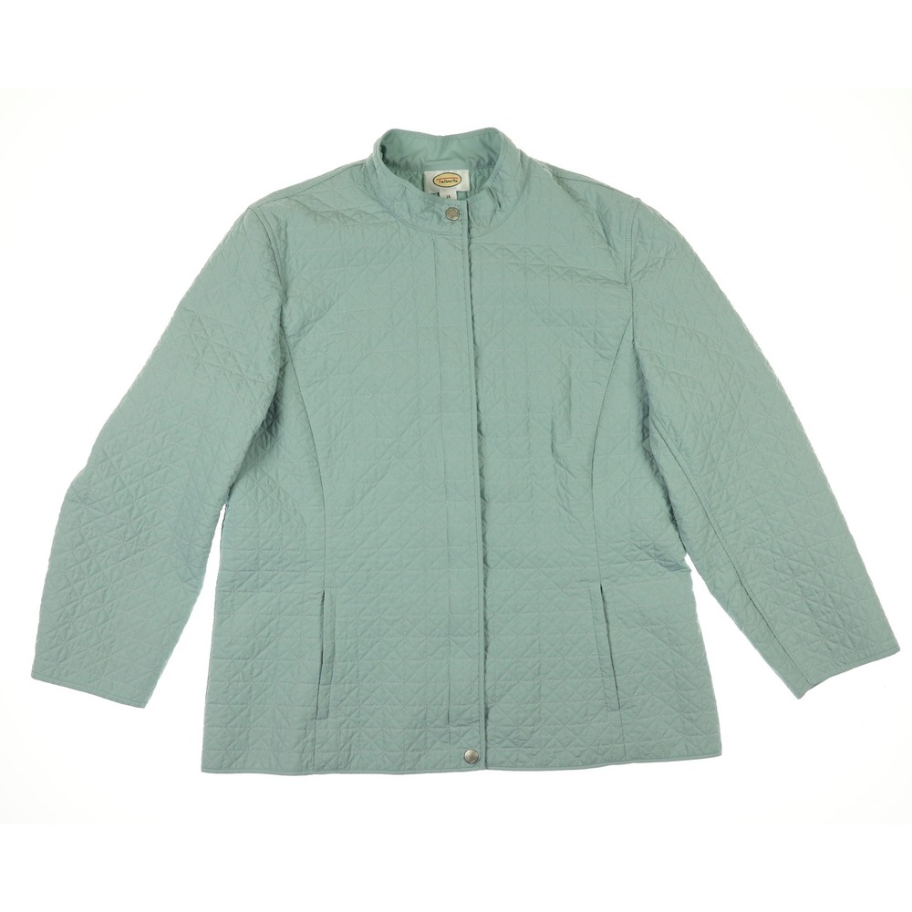 Talbots Quilted Jacket Light Blue Stand Collar Snap Front Women Size 14